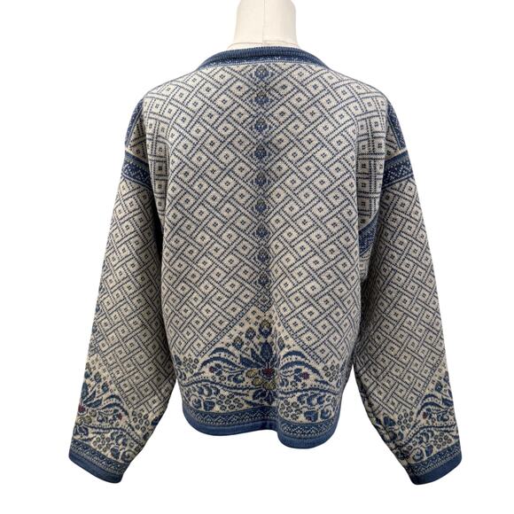 Vintage Dale of Norway Wool Cardigan Sweater Blue Nordic Women Large Premium - Picture 2 of 10